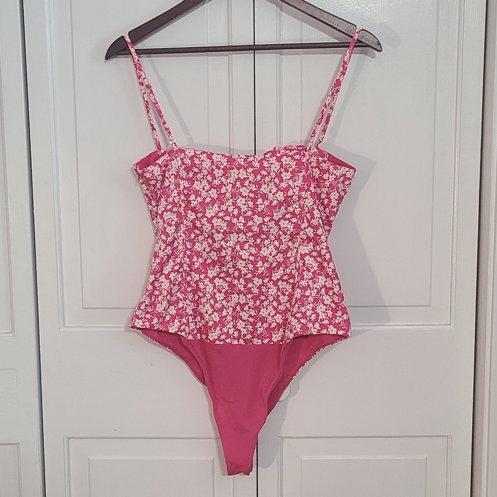 Zara Floral Corset Bodysuit Pink and White Floral Size Medium - Picture 3 of 5